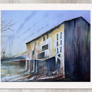 Forsaken – Art Print of Watercolor Painting, Rustic Country Barn, Home Decor, Wall Art