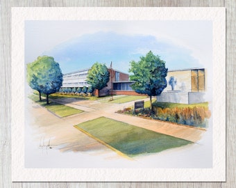 Art & Design Building – Art Print of Watercolor Painting, University of Illinois, Home Decor, Wall Art