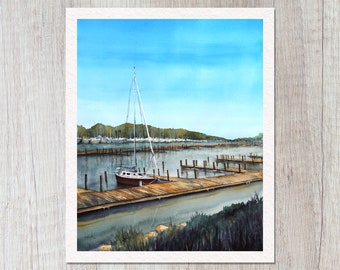 South Haven Sail – Art Print of Watercolor Painting, South Haven, Lake Michigan, Home Decor, Wall Art