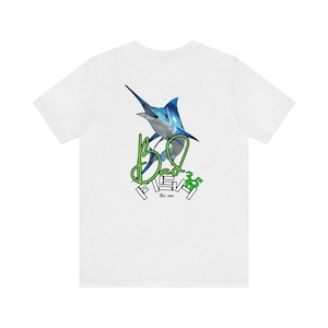 Fishing Gear, Fishing Dad Shirt, Mens Fishing Shirt Blue Marlin by BadFish365 Jersey Short Sleeve Tee