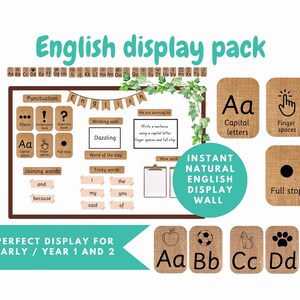 English working wall display pack language classroom display board natural hessian classroom bulletin board alphabet punctuation poster