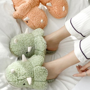 Triceratops slippers dinosaur slippers, rhinoceros horn cotton slippers, plush thick bottom cartoon slippers plush