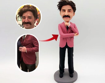 Personalized Men's Bobblehead, Romantic Anniversary Gift, Handmade Polymer Clay