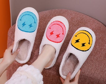 smiley plush slippers, sandals, non-slip, super soft slippers, smiley home slippers