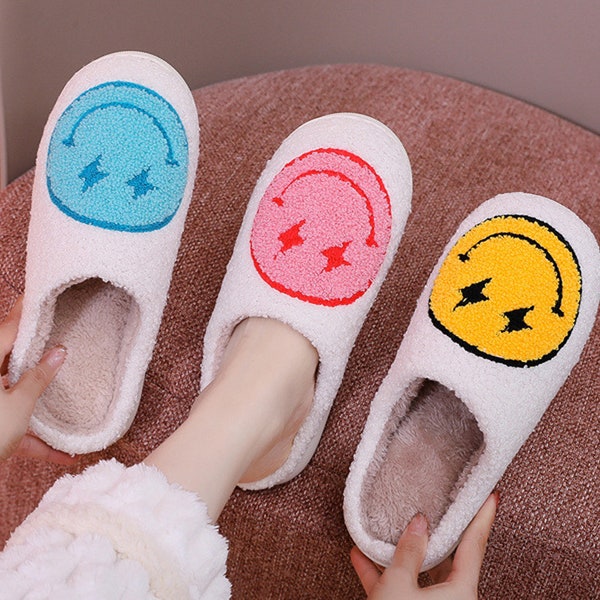 smiley plush slippers, sandals, non-slip, super soft slippers, smiley home slippers