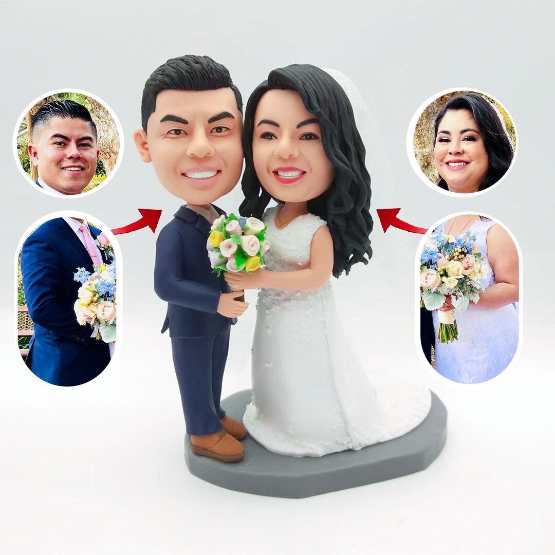 Custom Wedding Cake Topper: Personalized Bride and Groom Polymer Clay ...