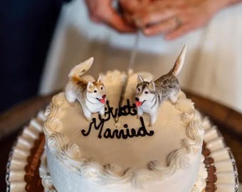 Custom Dog Wedding Cake Topper: Handmade Polymer Clay Pet Figurines