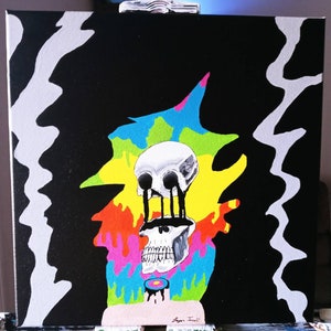 Acrylic Skull Splatter Painting 10" by 10" Canvas