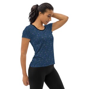 All-Over Print Women's Athletic T-shirt | Leaves | Lotus | Blue | Pink | Sport shirt