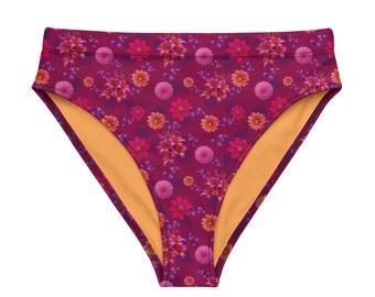 High-Waisted Bikini Bottom Floral Dark Red