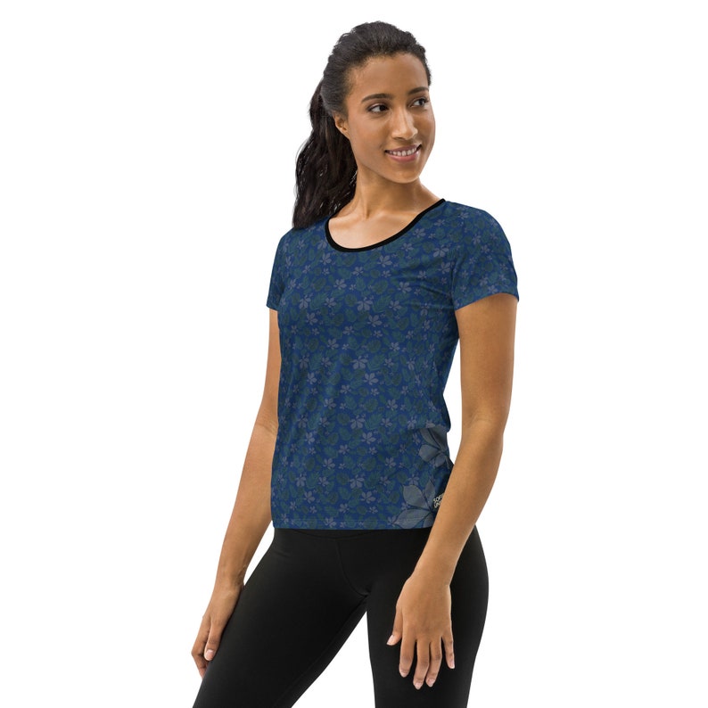 All-Over Print Women's Athletic T-shirt | Leaves | Lotus | Blue | Pink | Sport shirt
