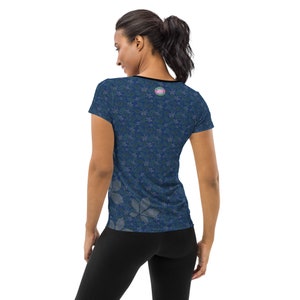 All-Over Print Women's Athletic T-shirt | Leaves | Lotus | Blue | Pink | Sport shirt