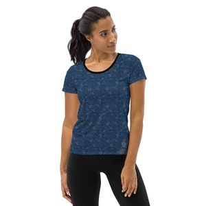 All-Over Print Women's Athletic T-shirt | Leaves | Lotus | Blue | Pink | Sport shirt