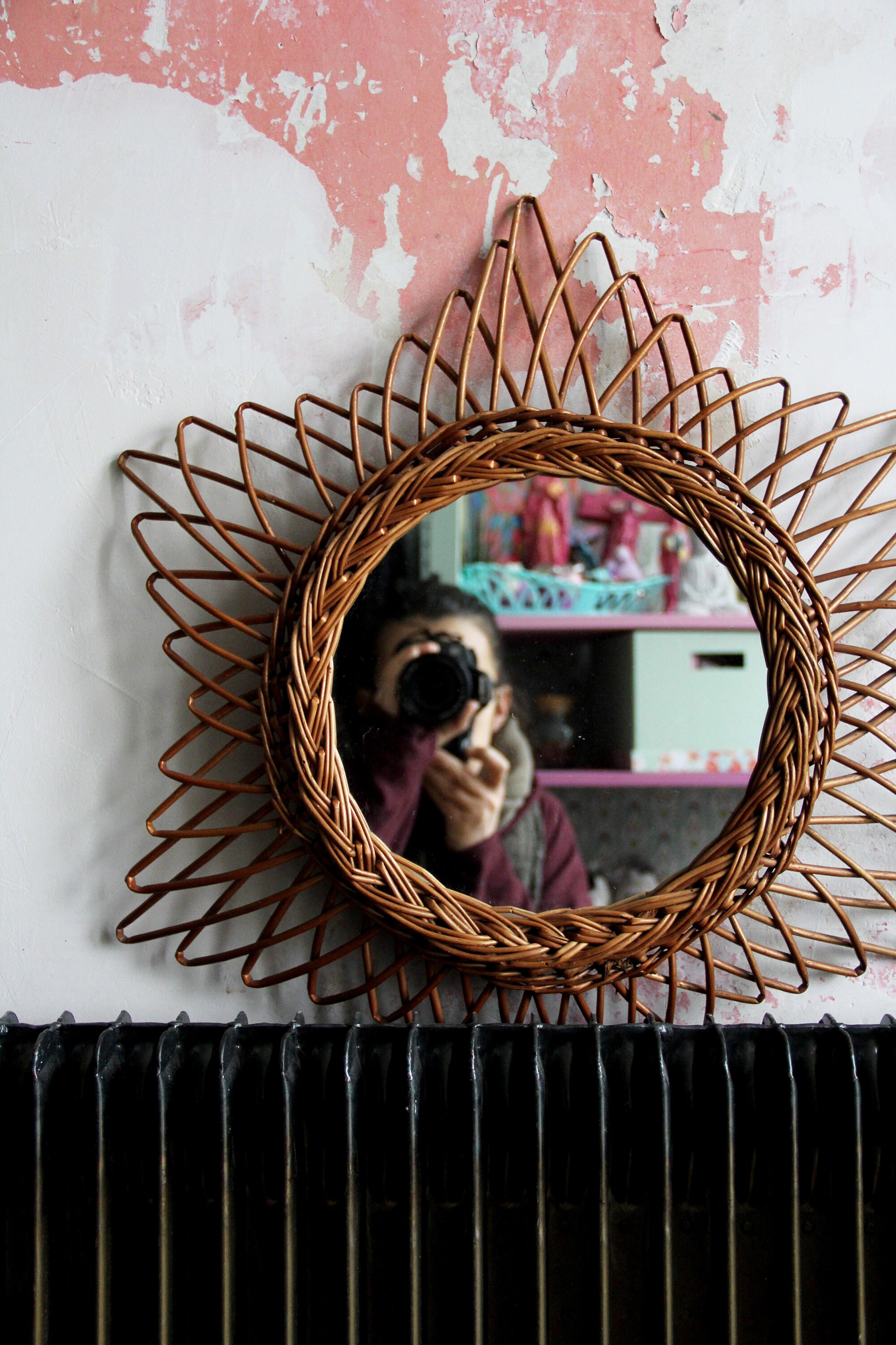 Miroir Étoile Rotin Ancien