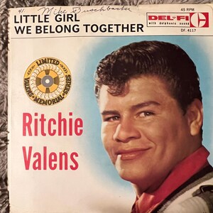 Vintage Ritchie Valens 45 rpm vinyl record, souvenir autographed record, Little Girl, We Belong Together