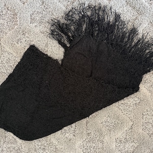 Black hand woven Saori Shawl with fringe