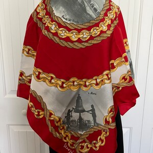 Beautiful Venezia Barogue style scarf red/gold with Landmarks, 35x35