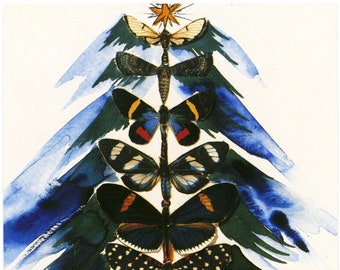 サルバドール・ダリの蝶のクリスマスツリーの版画：シュルレアリスム