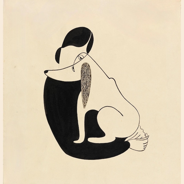 Woman with Dog Giclée Art Print - Mid-Century Modern Wall Decor