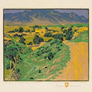 Ranchos de Taos de Gustave Baumann: Impresión artística vintage de paisaje del suroeste / Póster giclée / Decoración de pared de adobe del desierto sin marco