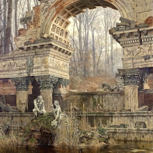 Roman Ruins at Schönbrunn – Carl Moll | Austrian Impressionist Landscape Print – Vintage Architecture