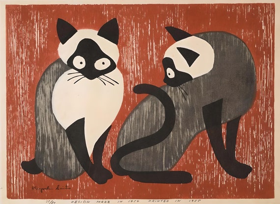 斎藤清「二匹の猫」版画：日本の木版画 - Etsy 日本