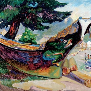 Indian War Canoe by Emily Carr - Bold Indigenous-Inspired Landscape Print, Vintage Nature Wall Decor
