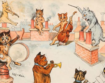 猫のオーケストラ – ルイス・ウェイン | 気まぐれな猫バンドのプリント