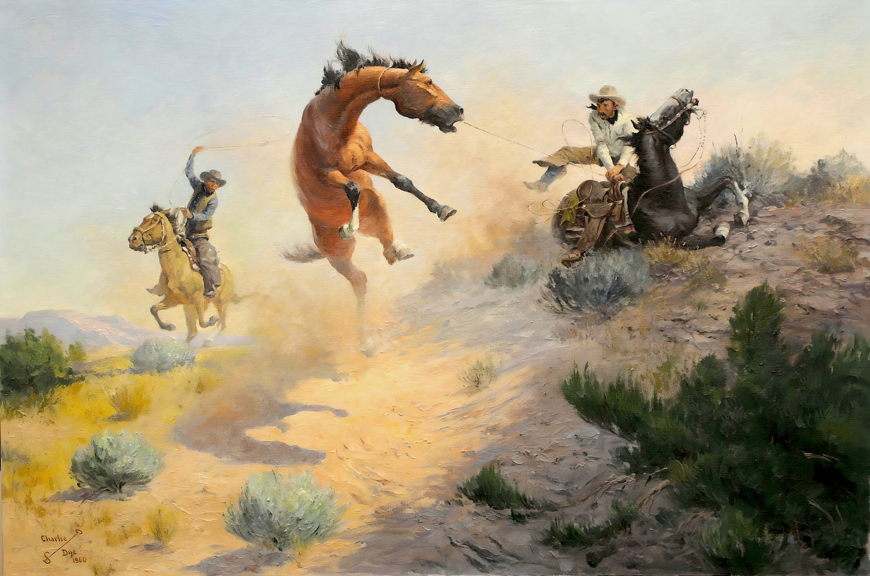 Joyriding Teenagers/ラルフ クレイン/ポスター Jerked Down – Charlie Dye | Vintage Cowboy Western Art Print
