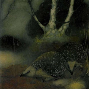 Hedgehogs in the Woods Art Print by Jan Mankes