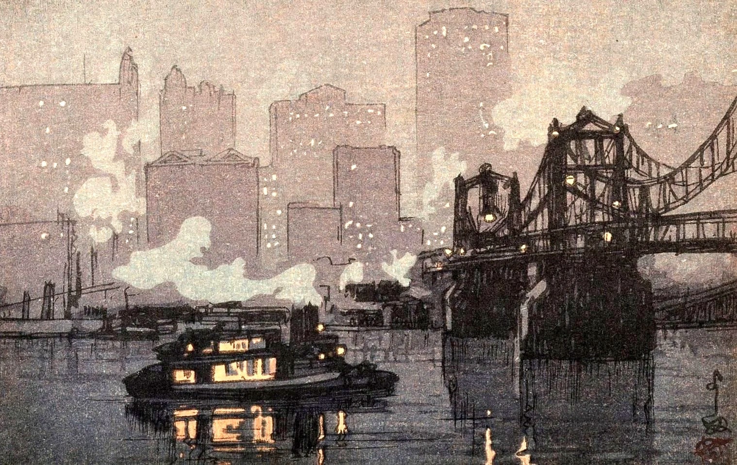 Evening in Pittsburgh by Hiroshi Yoshida Quality Print