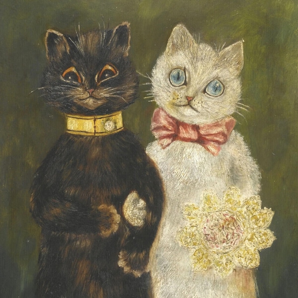 The Bride and Groom By Louis Wain Quality Print - Frame Me