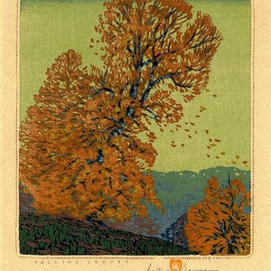 Hojas Caídas de Gustave Baumann – Lámina artística vintage de paisaje otoñal / Póster con impresión giclée en bloque / Decoración de pared sin marco estilo suroeste