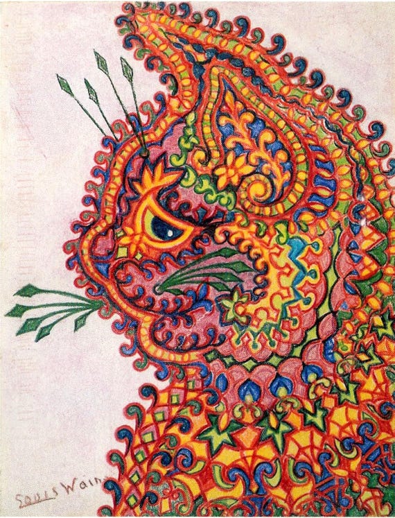 万華鏡猫 – ルイス・ウェイン | サイケデリックなヴィンテージ猫アート