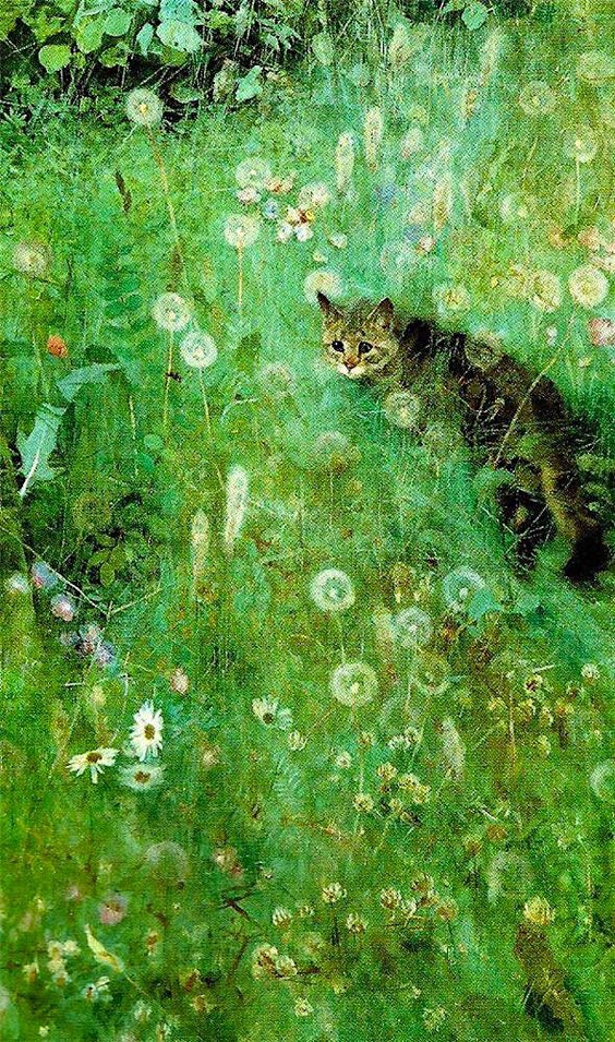 Cat in the Summer Meadow By Bruno Liljefors  Quality Print - Frame Me