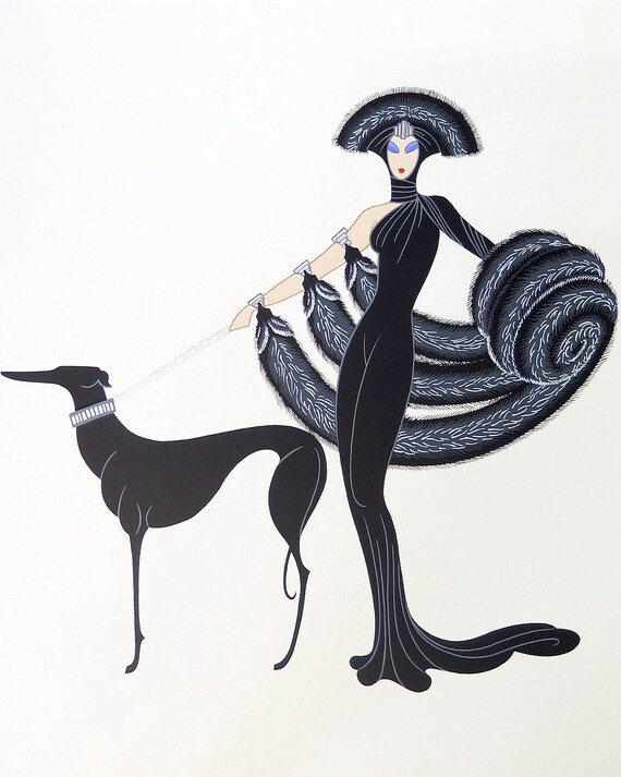 ERTE アートプレート 女性イラスト Erte Woman With Greyhound Archival Fine Art Print Art Deco Fashion