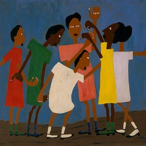 Niños bailando de William H. Johnson – Lámina de arte popular para habitación infantil – Decoración de pared afroamericana colorida – Póster para cuarto de juegos infantil