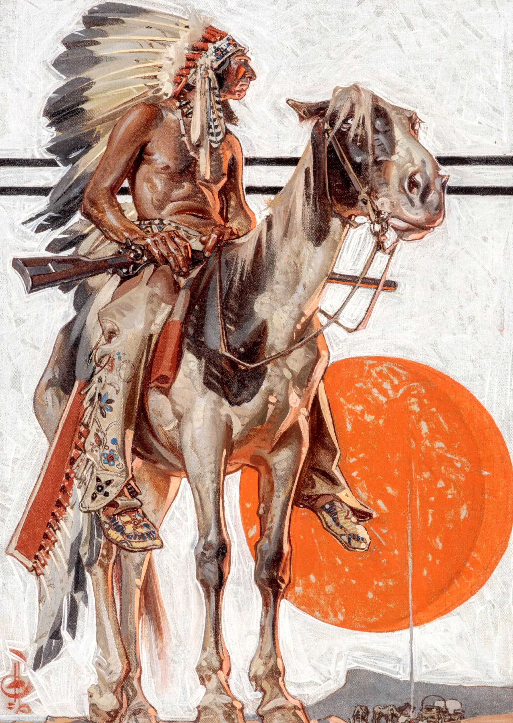 Indian With Campfire Below by J C Leyendecker Quality Print
