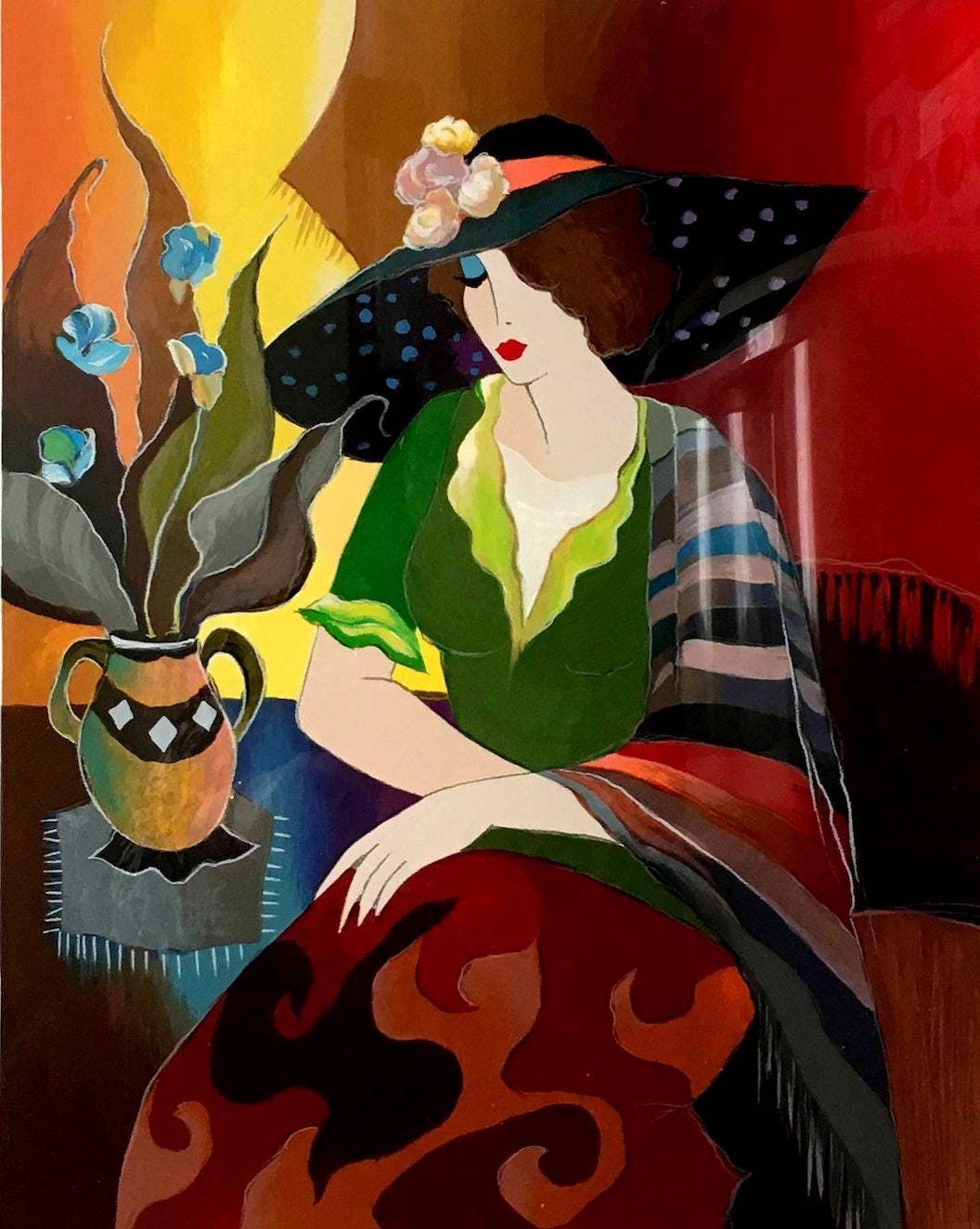 Itzchak Tarkay Woman in Hat Giclée Print: Modern Figurative Art - Etsy