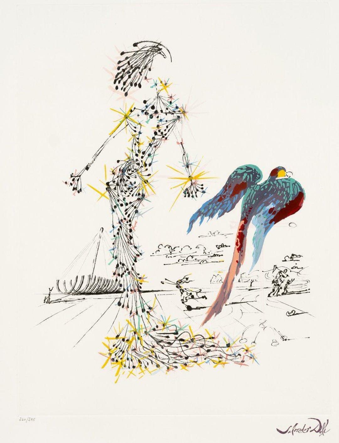 Salvador Dalí Art Print: Lady With Parrot, Vintage Surrealist