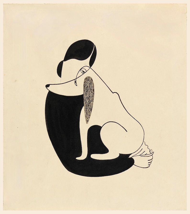 Woman with Dog Giclée Art Print - Mid-Century Modern Wall Decor image 2