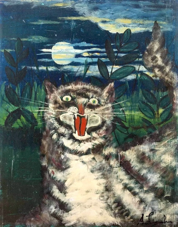 猫と月のアートプリント アントニオ・リガブーエ作「月と猫」高品質プリント - Frame Me - Etsy