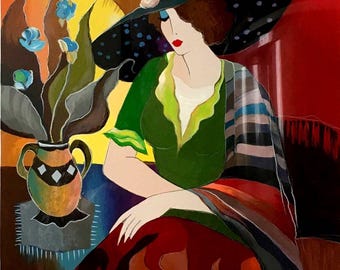 Itzchak Tarkay Woman in Hat Giclée Print: Modern Figurative Art