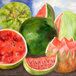 Viva la Vida de Frida Kahlo – Lámina de arte popular mexicano – Pintura icónica de sandía – Póster vibrante de decoración de pared latina