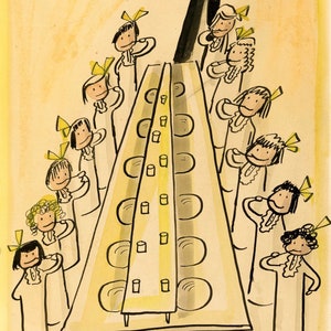 Madeline lista para dormir – Ludwig Bemelmans / Lámina artística de libro infantil vintage – Escena clásica de cuento
