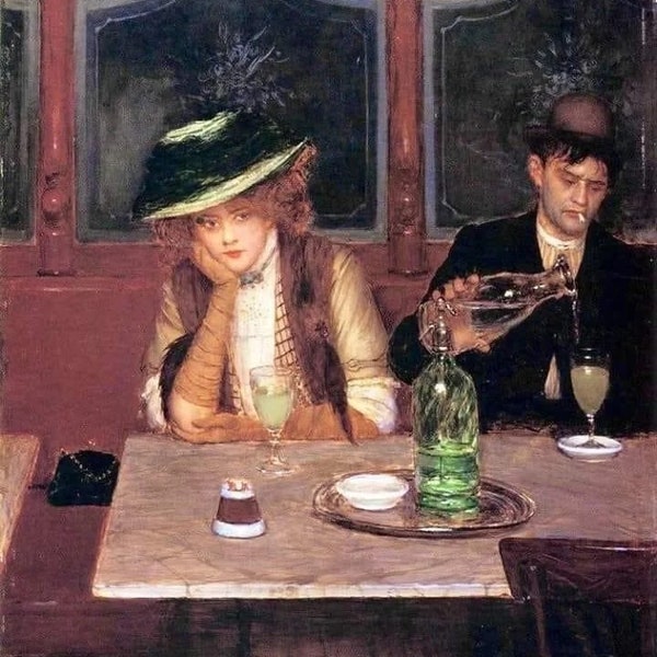 The Absinthe Drinker Print by Jean Béraud: Vintage Bar Scene