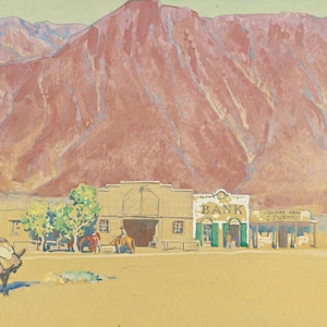 Western Town, Mountain Background – Maynard Dixon | Vintage Western Art Print – Desert Southwest Landscape