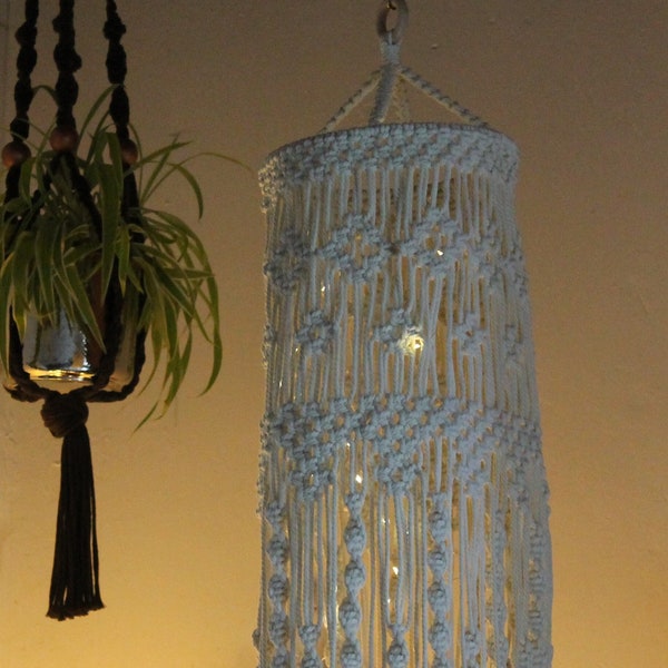 Lanterne bohème en macramé, lustre suspendu, décoration en corde de coton