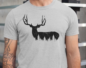 Mule Deer Short-Sleeve Unisex T-Shirt, Hunting Tee, Outdoors Shirt, Hunting Shirt, Nature Lover Shirt, Deer Tee, Deer and Forest, Wild Tee