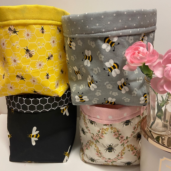 Bumble Bee Fabric Baskets, Storage container, Home Decor, Reversible Basket